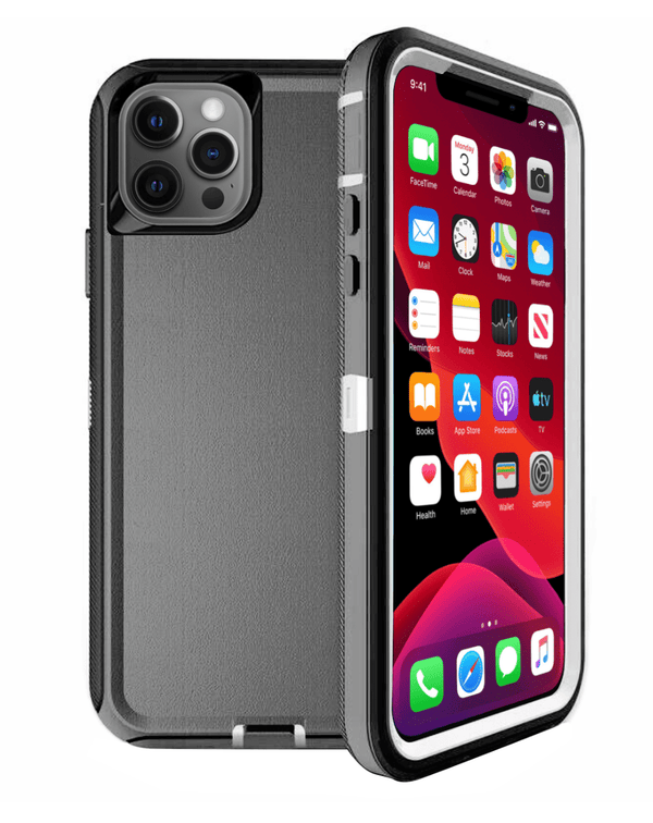 Encuentra en Guatemala el mejor case heavy duty para iPhone 12 Pro Max en negro y blanco en un mayorista de accesorios con protección premium.