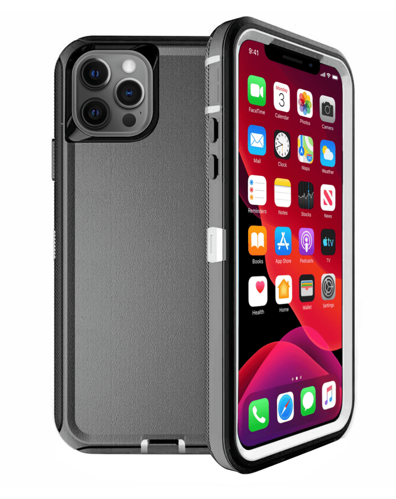 Encuentra en Guatemala el mejor case heavy duty para iPhone 12 Pro Max en negro y blanco en un mayorista de accesorios con protección premium.