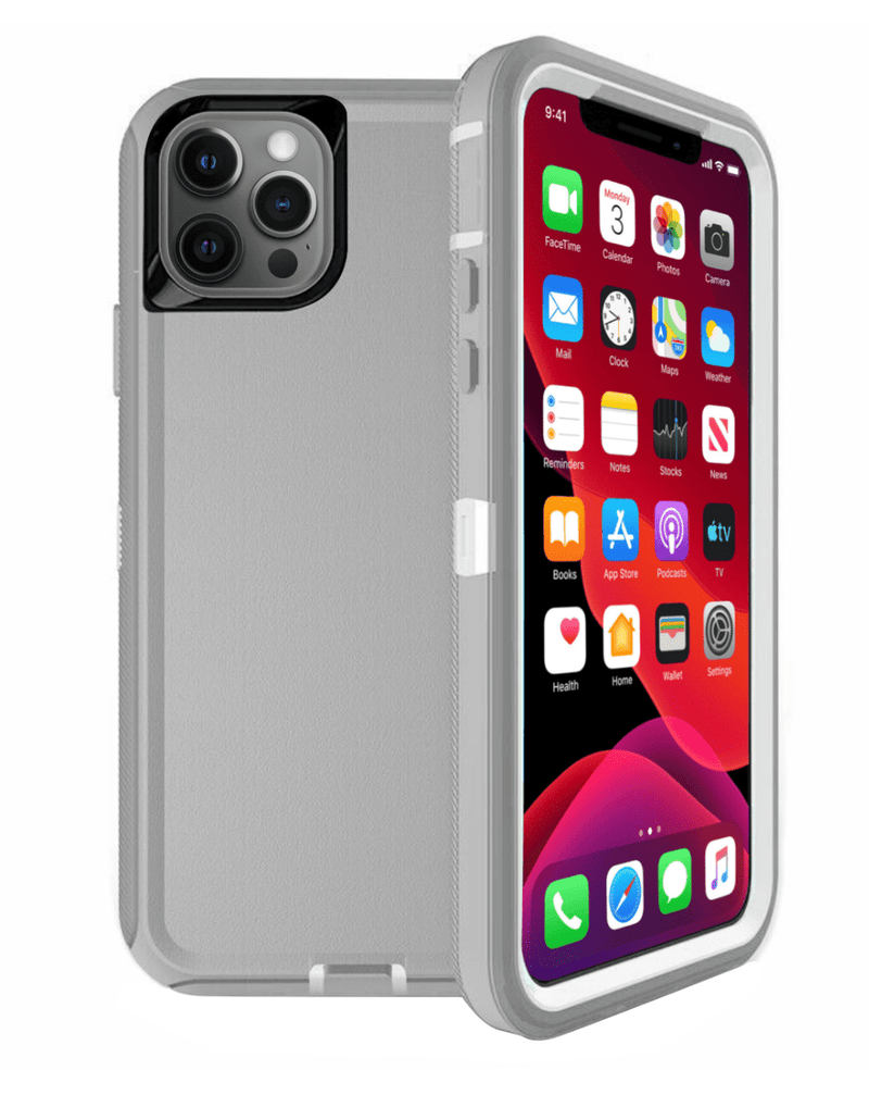 Protege tu iPhone 12 Pro Max con esta funda de alta resistencia en colores gris y blanco en Guatemala.