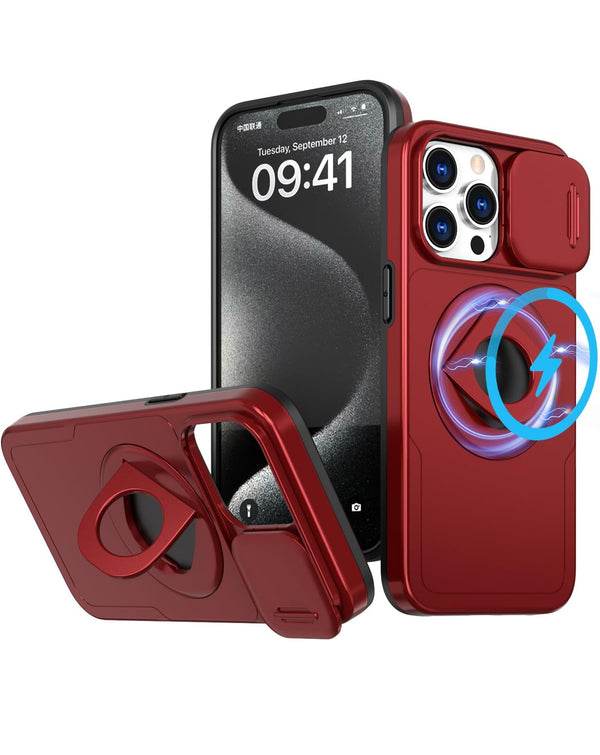 Protege tu iPhone 12 Pro Max con esta funda roja que incluye un soporte de aro y cubre lente de cámara deslizable en Guatemala.