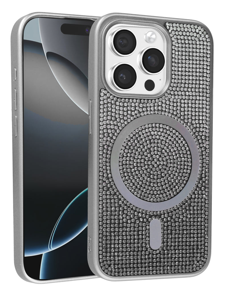 Tapa trasera con carga inalámbrica Bling Diamond Crystal Plateado para iPhone 12 Pro Max en Guatemala.