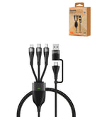 Cable trenzado PISEN PRO-Mars 3 en 1 negro de aluminio, USB a Lightning, Type-C y Micro USB, 4ft, 100W, carga rápida.