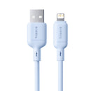 Cable USB-A a Lightning Baseus Silky Series azul Galaxy de 3 pies para carga rápida de 12W.