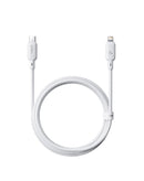 Cable de carga rápida USB-C a Lightning BASEUS Silky Series blanco luna de 6 pies, 20W.