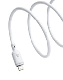 Cable de carga rápida USB-C a Lightning BASEUS Silky Series blanco luna de 6 pies, 20W.