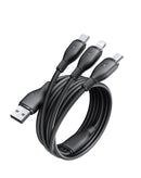 Cable de carga rápida Baseus Silky USB-C a Micro, Lightning y USB-C de 5 pies (100W) en negro cósmico.