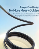 Cable de carga rápida Baseus Silky USB-C a Micro, Lightning y USB-C de 5 pies (100W) en negro cósmico.