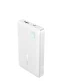 Power bank BASEUS EnerFill FP11 blanco de 10000mAh y 15W, cargando un teléfono.