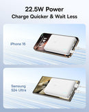 Power bank BASEUS EnerFill FP21 blanco lunar, 10000mAh, con cable USB-C de carga rápida 22.5W.
