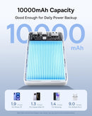 Power bank BASEUS EnerFill FP21 blanco lunar, 10000mAh, con cable USB-C de carga rápida 22.5W.