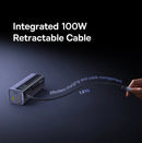 Power bank BASEUS EnerGeek GR11 gris espacial, 145W, 20000mAh, con cable retráctil integrado.