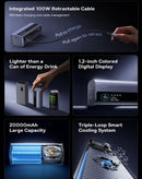 Power bank BASEUS EnerGeek GR11 gris espacial, 145W, 20000mAh, con cable retráctil integrado.