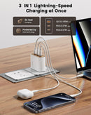 Cargador GaN blanco Toocki 100W con 2 puertos USB-C y 1 USB-A, ideal para carga rápida.
