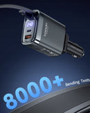 Cargador de auto Toocki PD USB C+C+A (BLACK) de 105W en Guatemala - Mayorista de accesorios para autos con display y tecnología PD USB disponible en SlowBack.