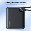 Batería externa Toocki de 10000 mAh con cable integrado, indicador LCD y carga rápida 22.5W.