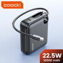 Batería externa Toocki de 10000 mAh con cable integrado, indicador LCD y carga rápida 22.5W.