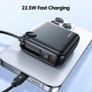 Batería externa Toocki de 10000 mAh con cable integrado, indicador LCD y carga rápida 22.5W.