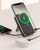 Power bank inalámbrico Toocki de 10000 mAh con carga SlowBack y cable USB-C incorporado, color negro.