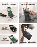 Power bank inalámbrico Toocki de 10000 mAh con carga SlowBack y cable USB-C incorporado, color negro.