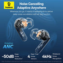 Auriculares in-ear Baseus Bass BP1 NC True Wireless negros, con estuche de carga compacto, ideales para audio móvil.
