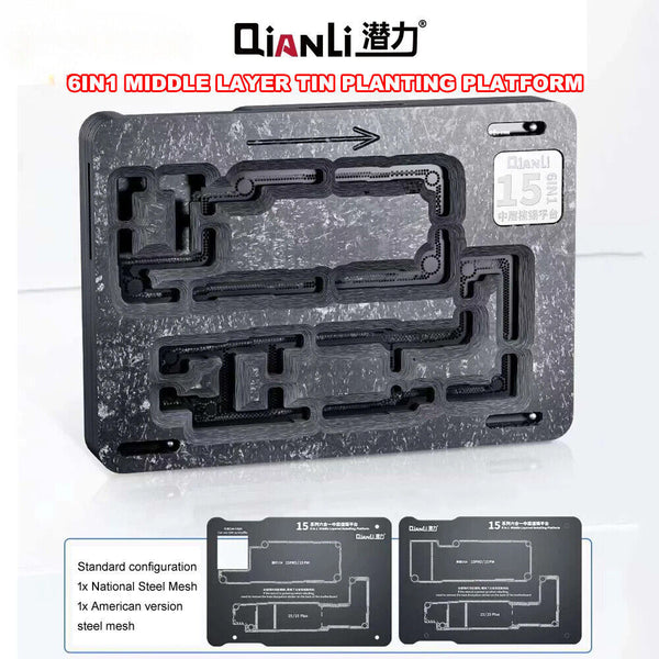 Encuentra la plataforma de reballing QianLi para iPhone 15 en Guatemala con el mejor precio en reparaciones de iPhone.