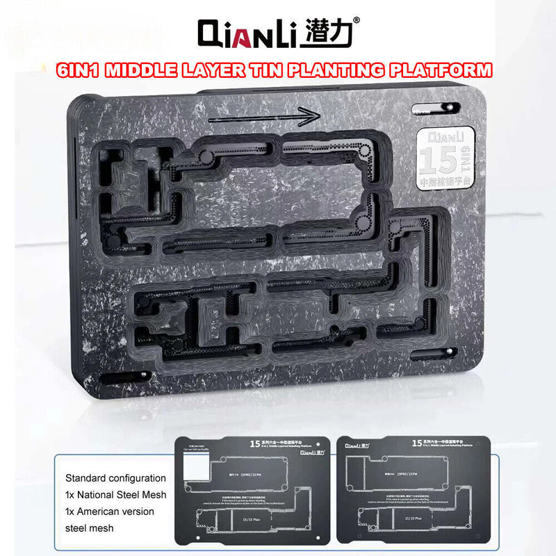 Encuentra la plataforma de reballing QianLi para iPhone 15 en Guatemala con el mejor precio en reparaciones de iPhone.