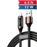 Encuentra en Guatemala el puerto de carga Toocki USB A-L con carga rápida y display en color marrón de 12W y 6ft ideal para tu dispositivo.