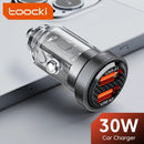 Cargador de auto transparente PD USB A+A Toocki (BLACK) de 30W ideal para encontrar en Guatemala.
