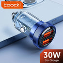 Encuentra el cargador de auto transparente Toocki PD USB A+A de 30W en Guatemala para comprar al mayorista.