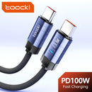Cable de carga USB C-C Toocki de 100W, resistente y de carga rápida en color negro en Guatemala.
