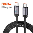 Cable de carga USB C-C Toocki de 100W, resistente y de carga rápida en color negro en Guatemala.