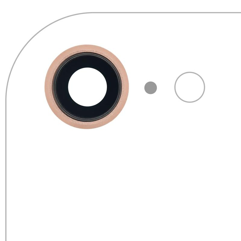 Repuesto de lente de cámara trasera con soporte y bisel para iPhone 8 en Guatemala, pack de 10 unidades en color dorado con cristal de zafiro real premium.