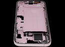 Chasis medio gris plateado de iPhone 15 Plus A2847 con pequeñas piezas internas.