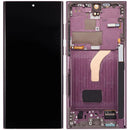Pantalla OLED 120Hz para Samsung Galaxy S22 Ultra 5G en color burgundy, con marco para reparación.