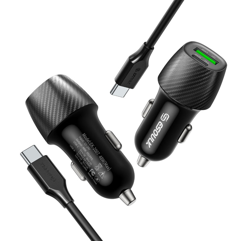 Encuentra el cargador de auto Esoulk USB C+A PD&QC de 48W en Guatemala para mayoristas de accesorios electrónicos.