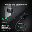 Encuentra el cargador de pared Esoulk PD&QC de 30W con cable USB-C de 5ft en Guatemala para cargar tus dispositivos de forma rápida y segura.