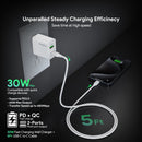 Encuentra el cargador de pared Esoulk PD&QC de 30W en Guatemala con cable USB C-C blanco de 5 pies.