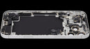 Tapa trasera plateada usada para iPhone 17 Pro Max (A3295) con puerto de carga flex y piezas pequeñas.