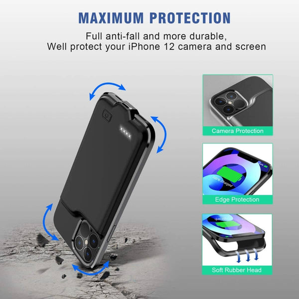 Compra un case de carga soft rubber slim de 5500mAh para iPhone 12 Pro Max en Guatemala con SlowBack.