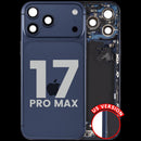 Tapa trasera Deep Blue usada para iPhone 17 Pro Max (A3295) con puerto de carga, ideal para reparación.