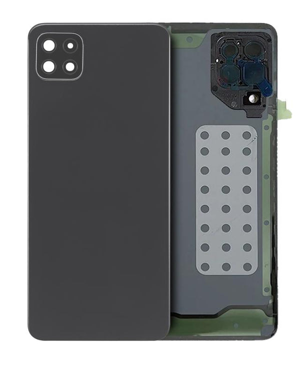 Tapa trasera usada con lente de cámara para Samsung Galaxy A22 5G en Guatemala, repuesto original Service Pack en color Graphite.