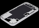 Marco medio blanco para iPhone 16 (A29xx) con botones de volumen y power, repuesto original para reparación.