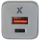 Adaptador de pared AmpSentrix Pro 30W GaN titanio natural, 2-en-1 USB-C y USB-A, para carga rápida.