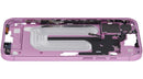 Carcasa intermedia rosa brillante para iPhone 16 Plus (A3082) con botones de encendido y volumen.