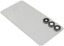 Tapa trasera original Samsung Galaxy S25 5G Silver Shadow con lente de cámara, ideal para reparación de repuesto.