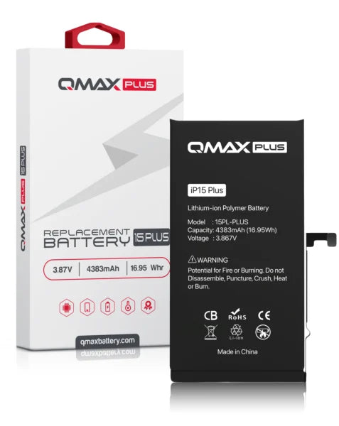 Encuentra la batería QMAX Plus para iPhone 15 Plus en Guatemala, ideal para mayoristas y talleres de reparaciones de smartphones.