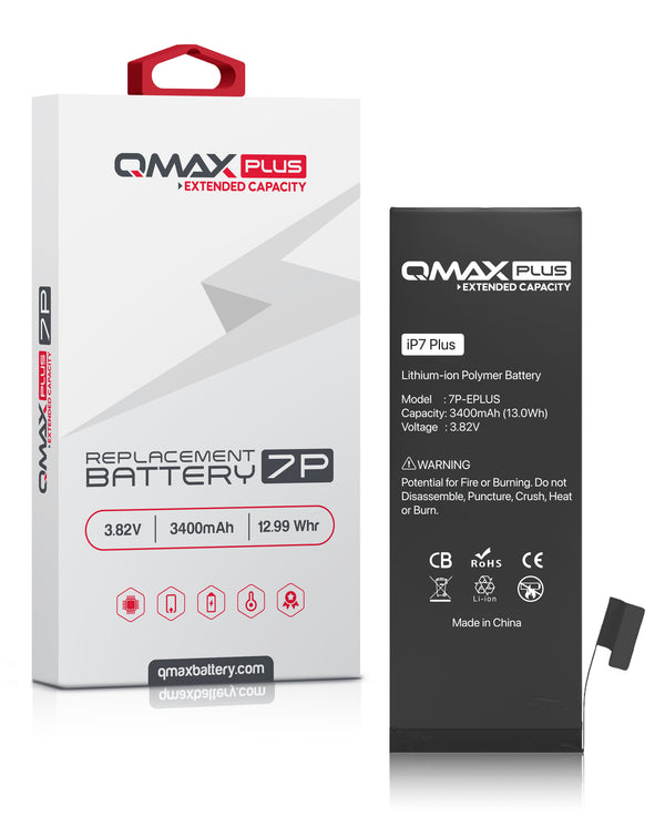 Encuentra la batería QMAX Plus de 3400 mAH para iPhone 7 Plus en Guatemala, perfecta para realizar reparaciones en talleres de telefonía.