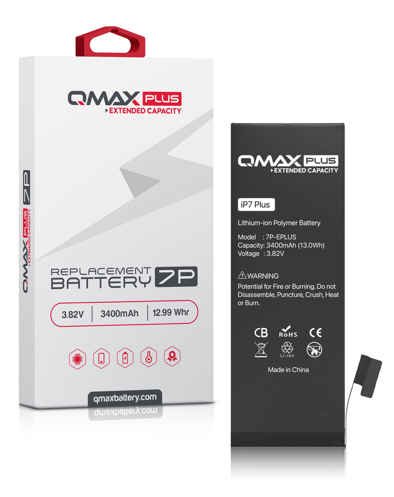 Encuentra la batería QMAX Plus de 3400 mAH para iPhone 7 Plus en Guatemala, perfecta para realizar reparaciones en talleres de telefonía.