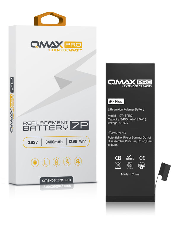 Batería QMAX Pro de capacidad extendida para iPhone 7 Plus en Guatemala, disponible en reparaciones y talleres de baterías.