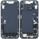Chasis medio iPhone 14 Plus Midnight (A2632) con puerto de carga y piezas pequeñas para reparación.